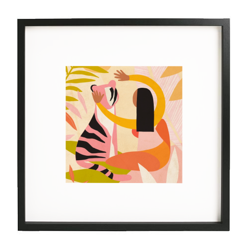 The Fearless Hug - Girl and Tiger #friendship #kindness - white/black framed print by Dominique Vari