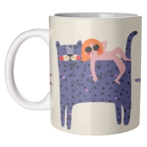 GIRL AND CAT - unique mug by Nichola Cowdery
