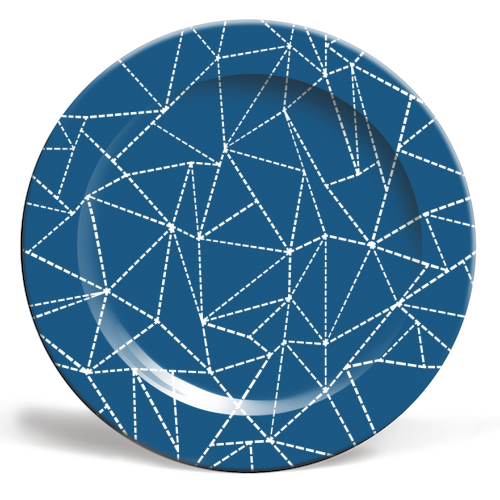 Ab Dotted Lines 2 Navy Blue - ceramic dinner plate by Emeline Tate