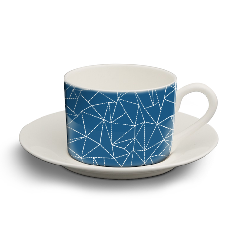 Ab Dotted Lines 2 Navy Blue - personalised cup and saucer by Emeline Tate