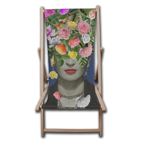 Frida Floral (Blue) - canvas deck chair by Frida Floral Studio