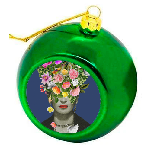 Frida Floral (Blue) - colourful christmas bauble by Frida Floral Studio