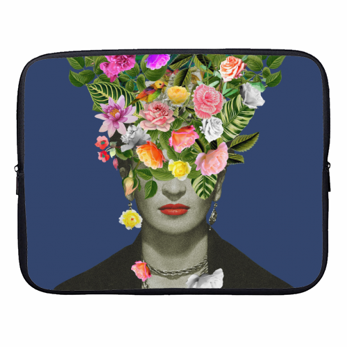 Frida Floral (Blue) - designer laptop sleeve by Frida Floral Studio