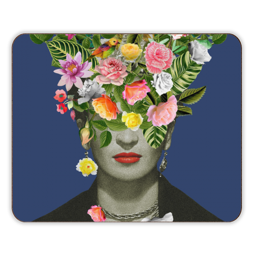 Frida Floral (Blue) - designer placemat by Frida Floral Studio