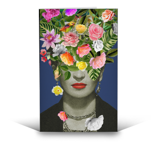 Frida Floral (Blue) - funny greeting card by Frida Floral Studio