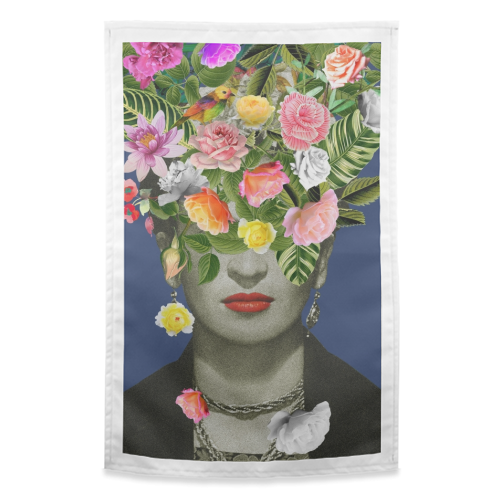 Frida Floral (Blue) - funny tea towel by Frida Floral Studio