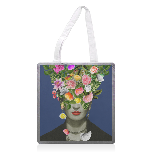 Frida Floral (Blue) - printed tote bag by Frida Floral Studio
