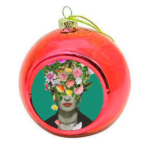 Frida Floral (Green) - colourful christmas bauble by Frida Floral Studio