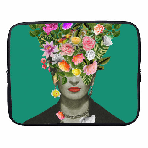 Frida Floral (Green) - designer laptop sleeve by Frida Floral Studio