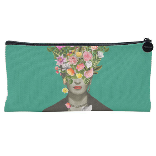 Frida Floral (Green) - flat pencil case by Frida Floral Studio