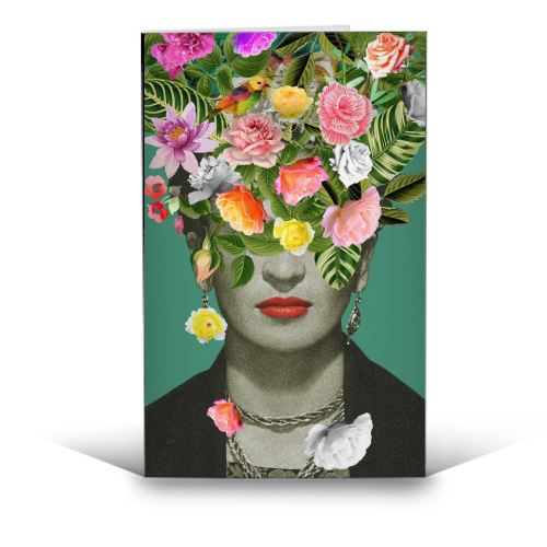 Frida Floral (Green) - funny greeting card by Frida Floral Studio