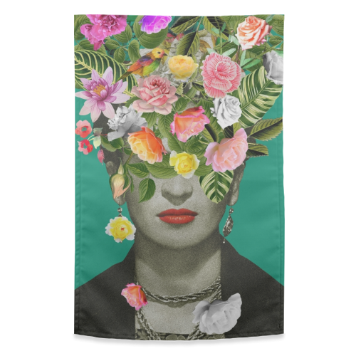 Frida Floral (Green) - funny tea towel by Frida Floral Studio
