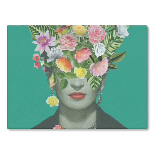 Frida Floral (Green) - glass chopping board by Frida Floral Studio