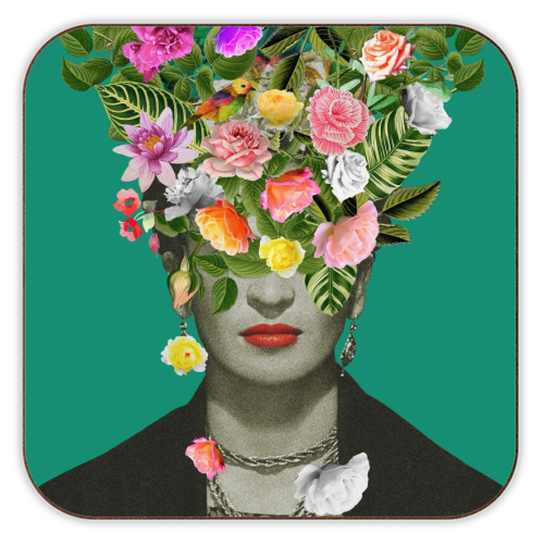 Frida Floral (Green) - personalised beer coaster by Frida Floral Studio
