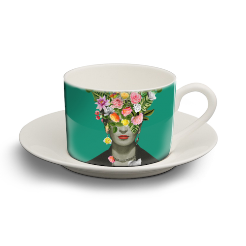 Frida Floral (Green) - personalised cup and saucer by Frida Floral Studio