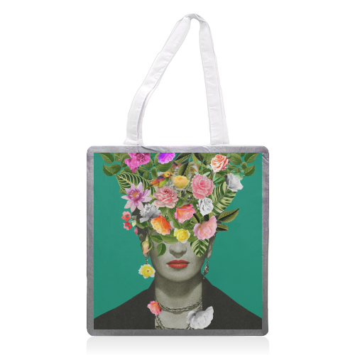 Frida Floral (Green) - printed tote bag by Frida Floral Studio