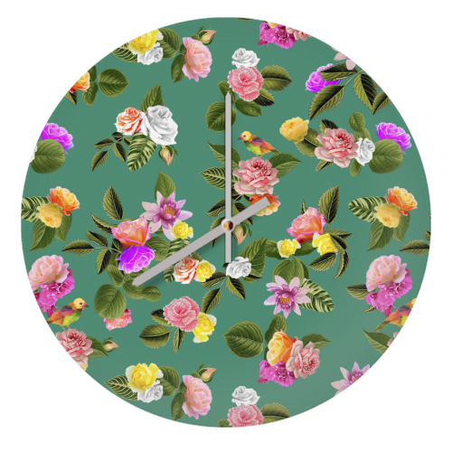 Frida Floral (Green) - quirky wall clock by Frida Floral Studio