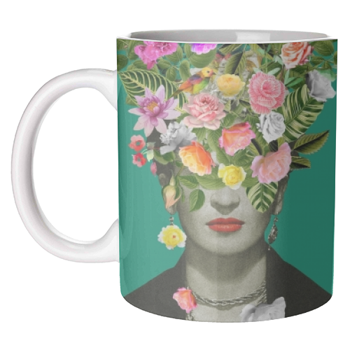 Frida Floral (Green) - unique mug by Frida Floral Studio