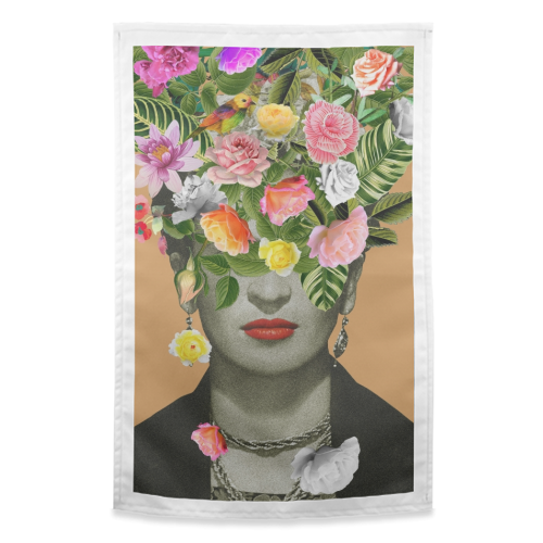 Frida Floral (Orange) - funny tea towel by Frida Floral Studio
