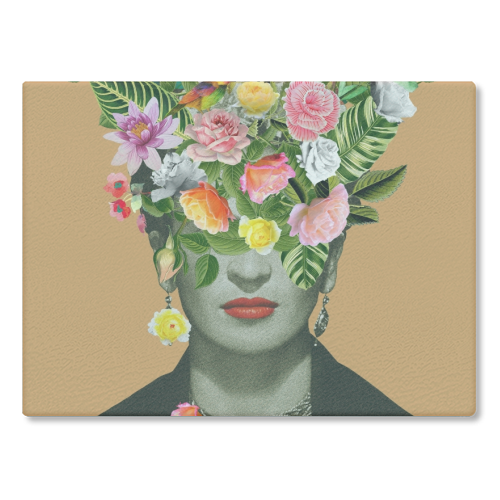 Frida Floral (Orange) - glass chopping board by Frida Floral Studio