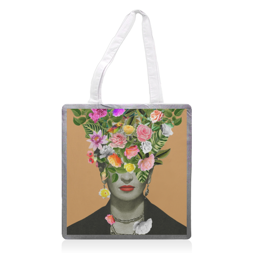 Frida Floral (Orange) - printed tote bag by Frida Floral Studio