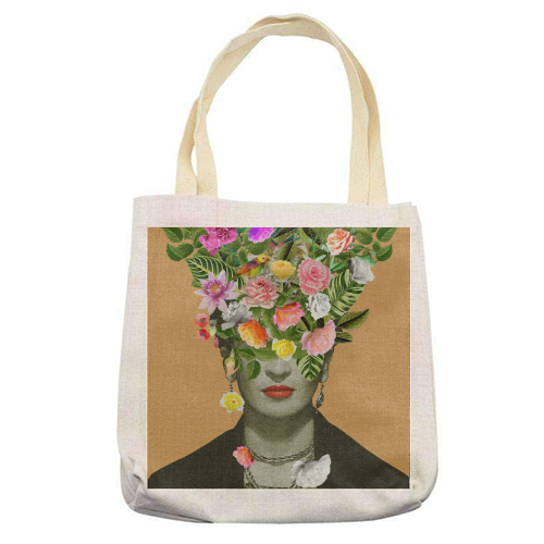 Frida Floral (Orange) - printed tote bag by Frida Floral Studio