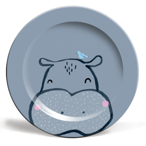 Inky hippo - ceramic dinner plate by lauradidthis