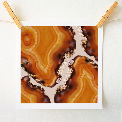 Orange Brown Agate Pattern #1 #gem #decor #art - A1 - A4 art print by Anita Bella Jantz