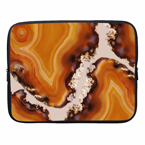 Orange Brown Agate Pattern #1 #gem #decor #art - designer laptop sleeve by Anita Bella Jantz