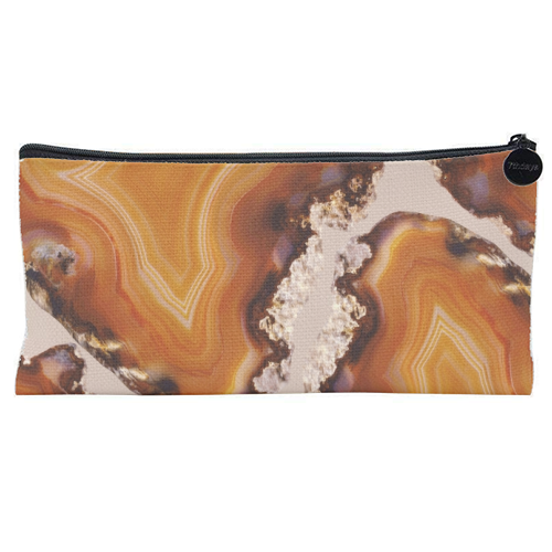 Orange Brown Agate Pattern #1 #gem #decor #art - flat pencil case by Anita Bella Jantz