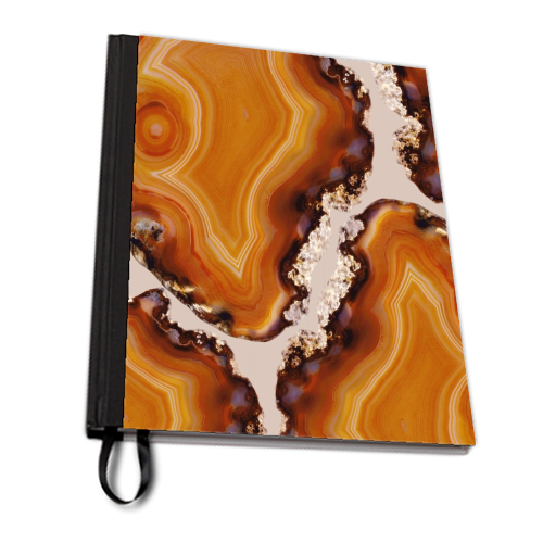Orange Brown Agate Pattern #1 #gem #decor #art - personalised A4, A5, A6 notebook by Anita Bella Jantz