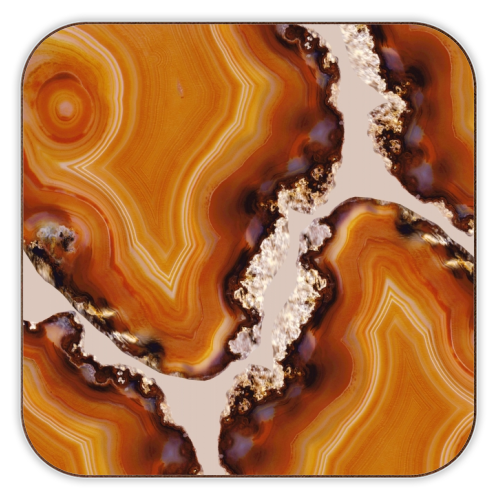 Orange Brown Agate Pattern #1 #gem #decor #art - personalised beer coaster by Anita Bella Jantz