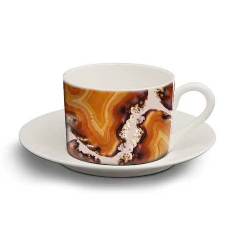 Orange Brown Agate Pattern #1 #gem #decor #art - personalised cup and saucer by Anita Bella Jantz