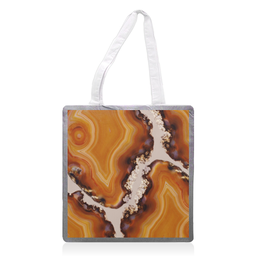 Orange Brown Agate Pattern #1 #gem #decor #art - printed tote bag by Anita Bella Jantz