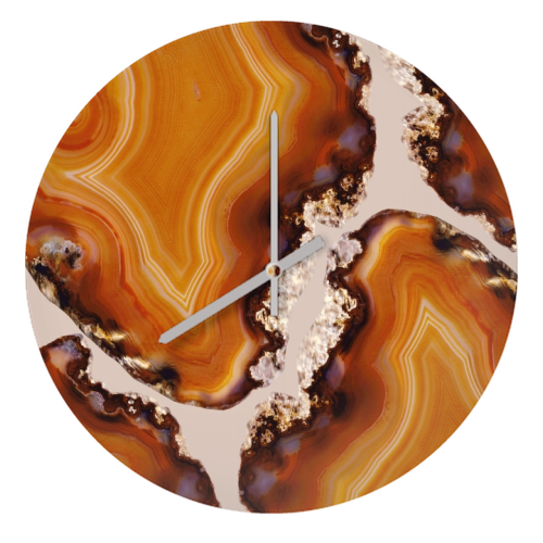 Orange Brown Agate Pattern #1 #gem #decor #art - quirky wall clock by Anita Bella Jantz