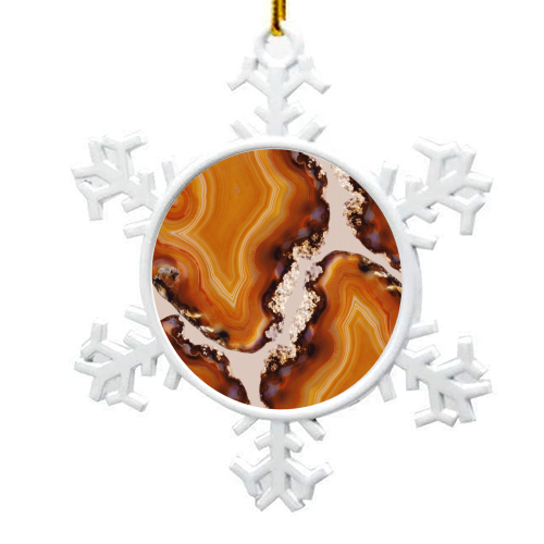 Orange Brown Agate Pattern #1 #gem #decor #art - snowflake decoration by Anita Bella Jantz