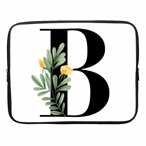 B Floral Letter Initial - designer laptop sleeve by Toni Scott