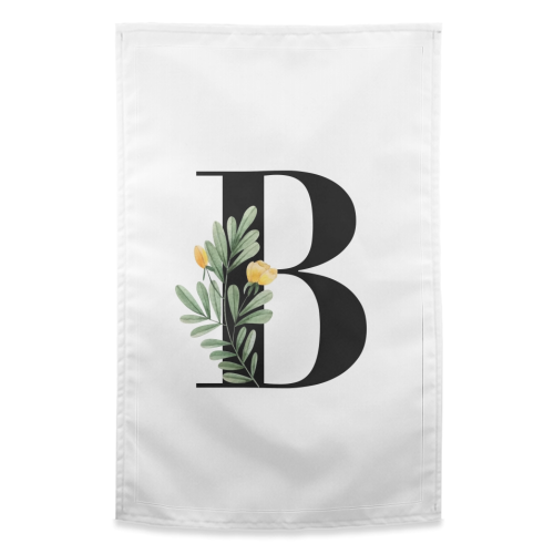 B Floral Letter Initial - funny tea towel by Toni Scott