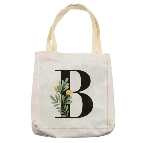 B Floral Letter Initial - printed tote bag by Toni Scott