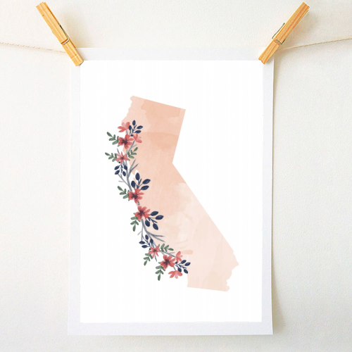 California Floral Watercolor State - A1 - A4 art print by Toni Scott