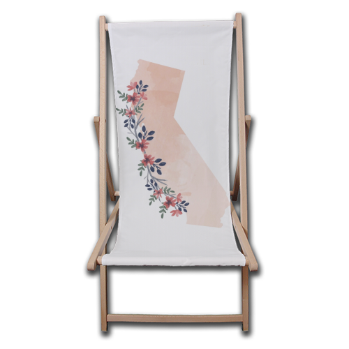 California Floral Watercolor State - canvas deck chair by Toni Scott