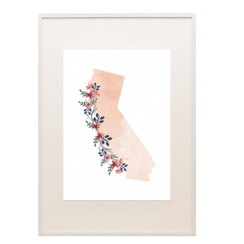 California Floral Watercolor State - framed poster print by Toni Scott