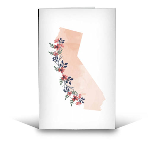 California Floral Watercolor State - funny greeting card by Toni Scott