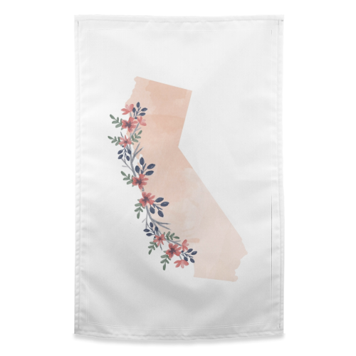 California Floral Watercolor State - funny tea towel by Toni Scott