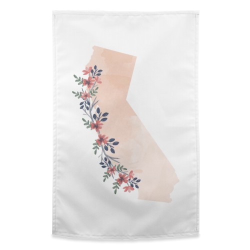 California Floral Watercolor State - funny tea towel by Toni Scott