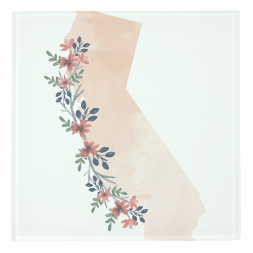 California Floral Watercolor State - personalised beer coaster by Toni Scott