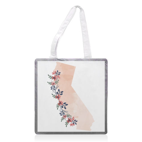 California Floral Watercolor State - printed tote bag by Toni Scott