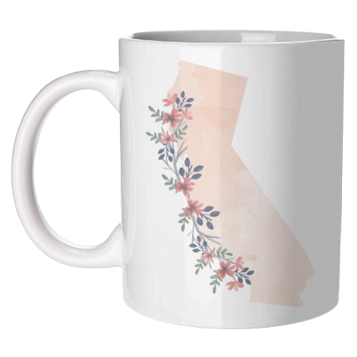 California Floral Watercolor State - unique mug by Toni Scott