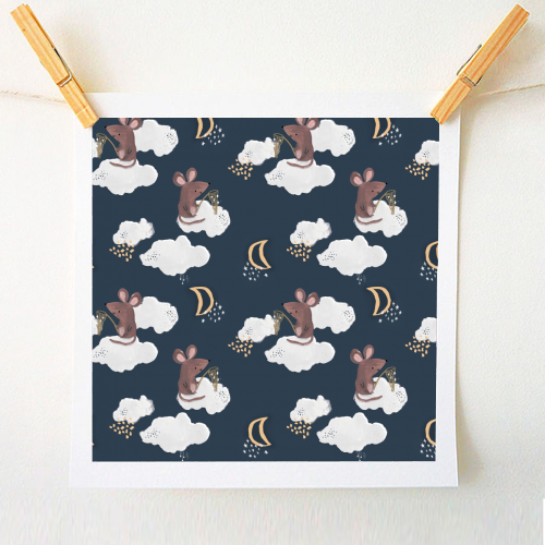 Mouse on a cloud repeat pattern - A1 - A4 art print by lauradidthis