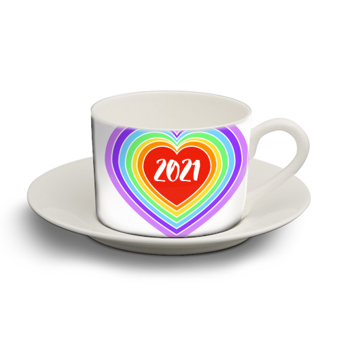 2021 Rainbow Heart - personalised cup and saucer by Adam Regester